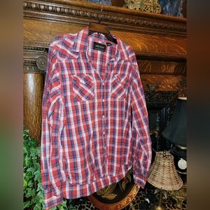 Red Snap cowboy western lightweight soap pocket button down shirt sz xl